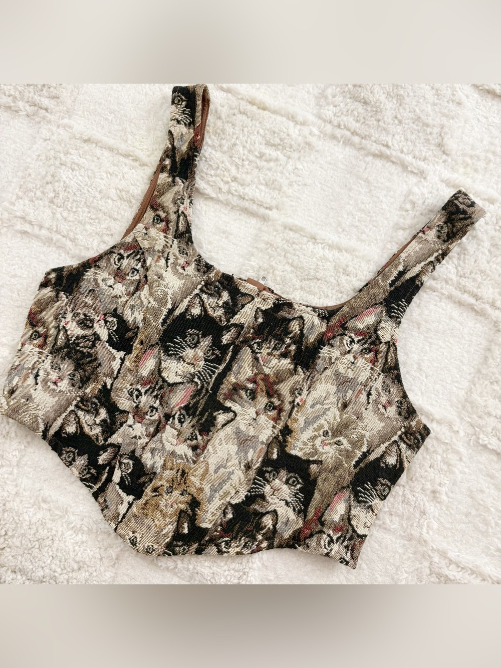 Cider Jacquard Cat Pattern Corset Cami Crop Top Medium - Picture 4 of 11